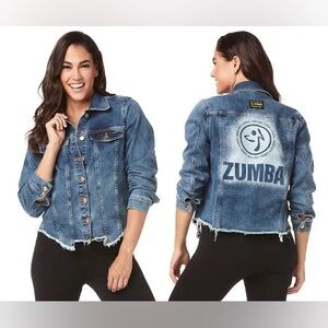 Zumba Fitness Wear Made With Love Denim Jacket Logo Blue Women’s Size Small